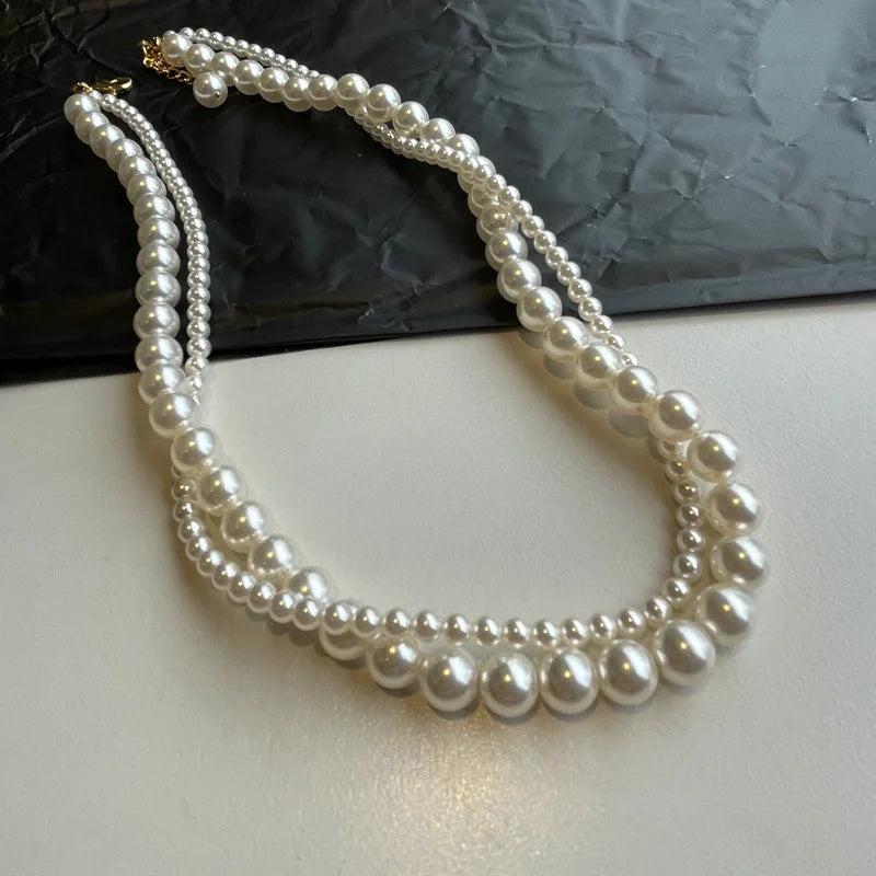 Stacked Wearing Double-layered Pearl Necklace Women's Simple Design Clavicle Chains Elegant Short Choker Jewelry for Party