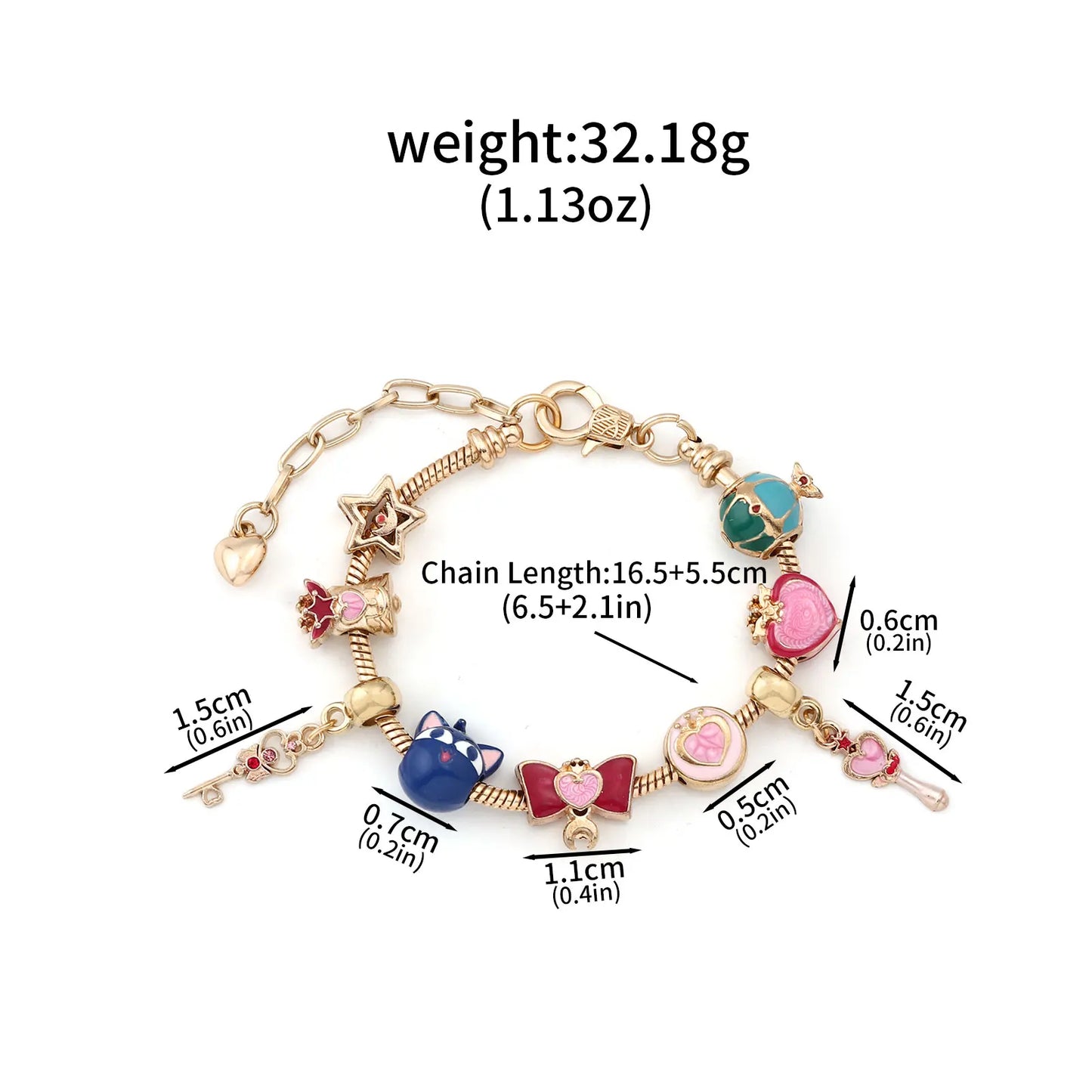 Cute Bracelet for Women - Gold Enamel Heart and Star Bow Bracelet Cute Everyday Wear Jewelry Cosplay Party Favor