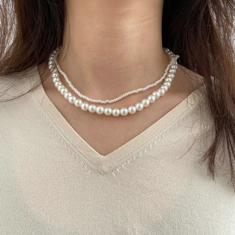 New Elegant Pearl Beaded Choker Necklace Ladies Exquisite Double Layer Clavicle Chain Necklace Jewelry For Ladies Gift