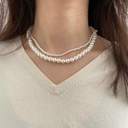 New Elegant Pearl Beaded Choker Necklace Ladies Exquisite Double Layer Clavicle Chain Necklace Jewelry For Ladies Gift