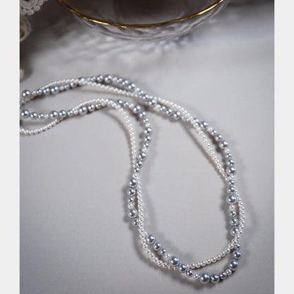 New Alloy/Titanium Steel Pearl Wrapped Double-layer Necklace Bilayer Pearl Double Layered Necklace Woman Pearl Necklace