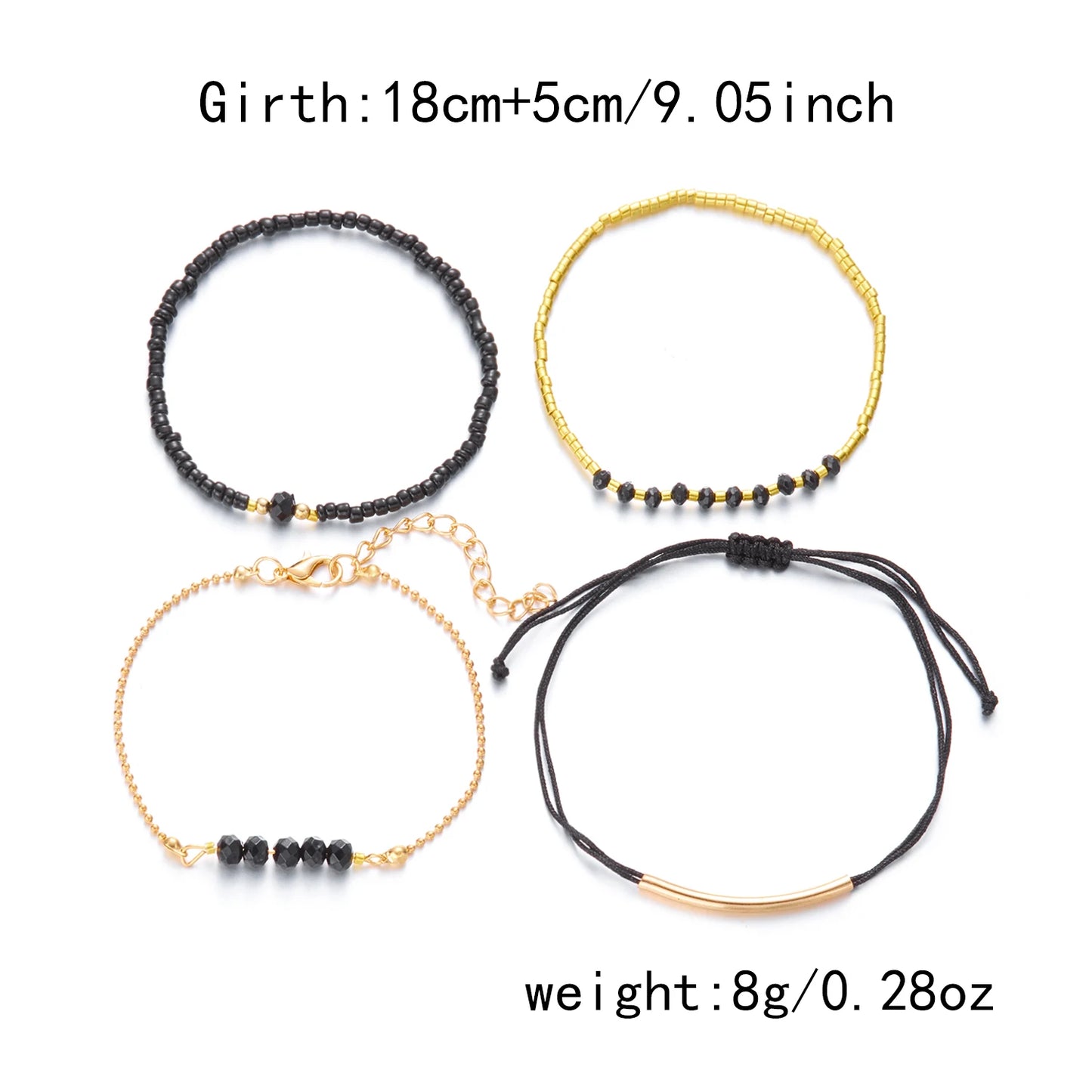 Handmade Black Crystal Beaded Bracelet for Women Minimalist Rice Beads Elastic Rope Bracelet Summer Vacation Party Jewelry Gift