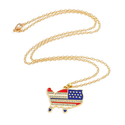 USA Flag Necklace US Love Heart Pentagram America Flag Necklace Full Iced Out Rhinestone Men Hip Hop Rock Pendant Neck Chains