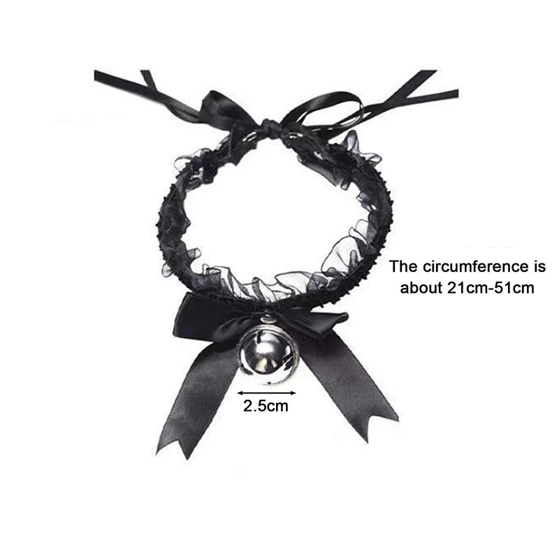 New Adjustable Lace Choker With Bell Sweet Cute Gothic Choker Necklaces Collar For Women Girls Detachable Cosplay Party Jewelry