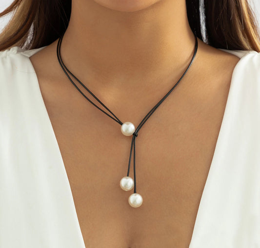 Fashion, simplicity, imitation pearl, clavicle chain, double layer, wax thread, versatile necklace for women