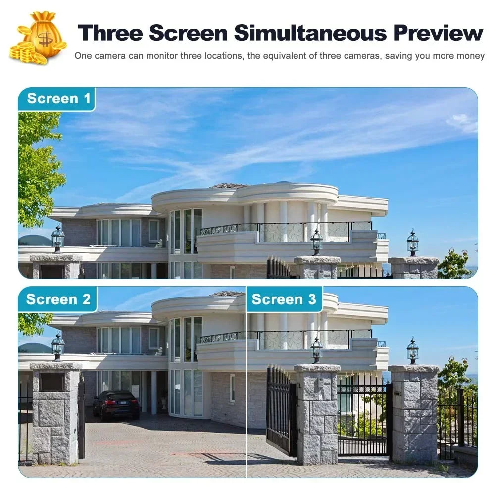 16MP 8K HD Wifi Camera Outdoor 12X Zoom Four Lens Three Screen Auto Tracking Security Protection 4K PTZ Video Surveillance CCTV