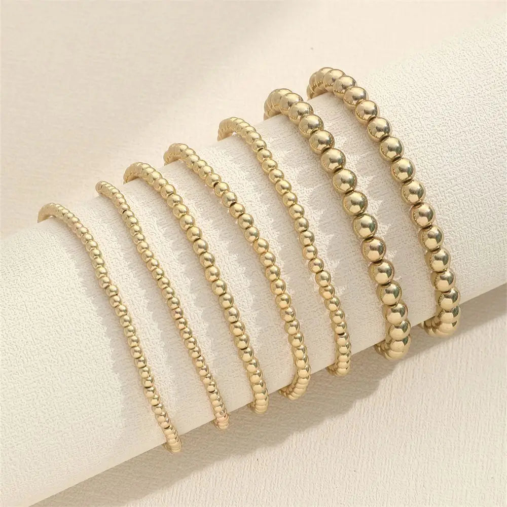 New Beaded Bracelets for Women Charm Link Chain Statement Bracelets Bangles Handmade Gold Color Beads Elastic Hand Jewelry