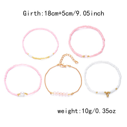 Handmade Black Crystal Beaded Bracelet for Women Minimalist Rice Beads Elastic Rope Bracelet Summer Vacation Party Jewelry Gift