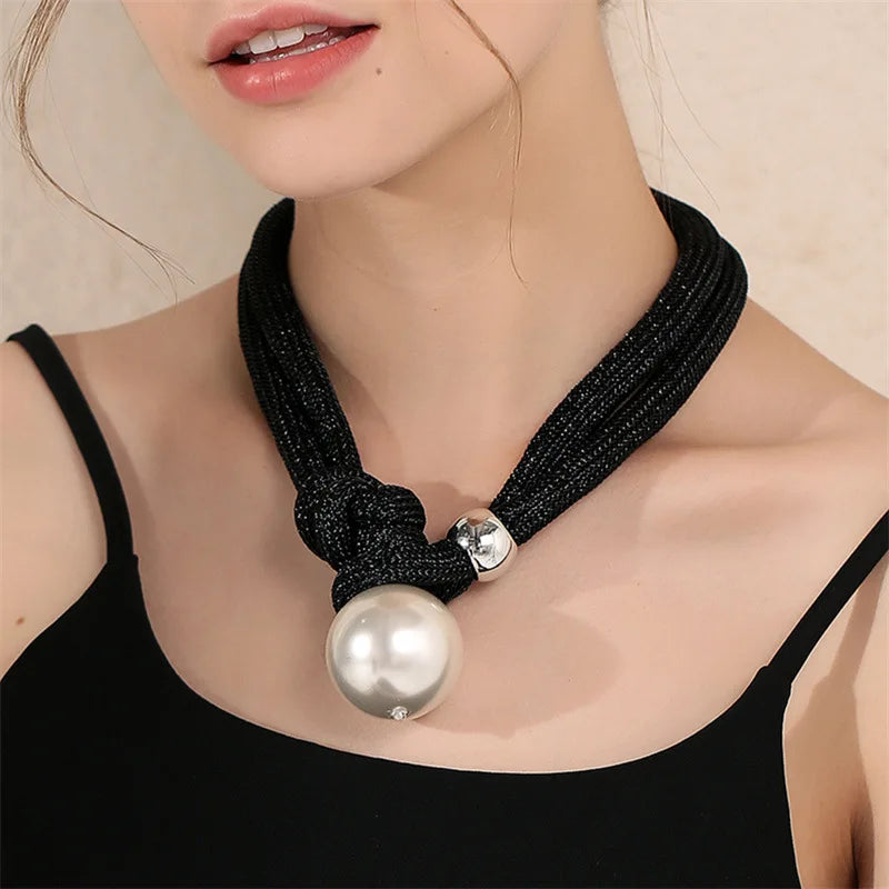 Exaggerated Big Choker Necklace Collar for Women Hiphop Chunky Chain Necklaces on the Neck Pearl Beads Jewelry