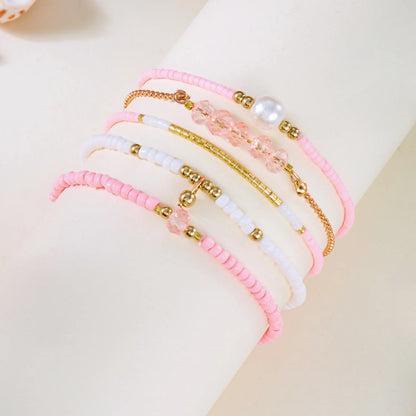 Handmade Black Crystal Beaded Bracelet for Women Minimalist Rice Beads Elastic Rope Bracelet Summer Vacation Party Jewelry Gift