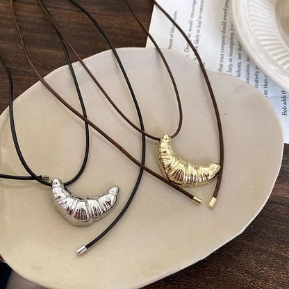 Croissant Pendant Necklace Bread Minority Design Rope Chain Necklace Charms Handmade Long Sweater Chain Decoration