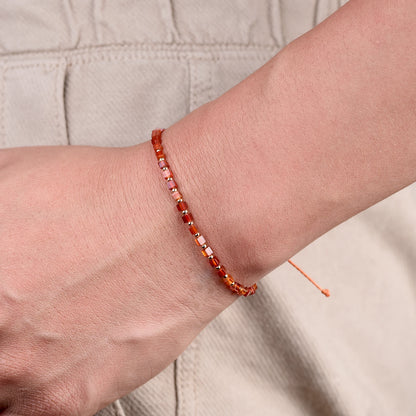 Red Carnelian Bracelet for Women Dainty 2mm Small Square Agate 14k Gold Plated Copper Bead Braided Bracelets