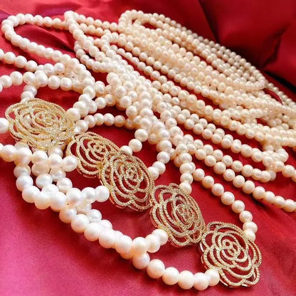 luxury brand large camellia pearl necklace long versatile sweater chain elegant womens necklaces Jewelry on the neck