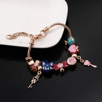 Cute Bracelet for Women - Gold Enamel Heart and Star Bow Bracelet Cute Everyday Wear Jewelry Cosplay Party Favor