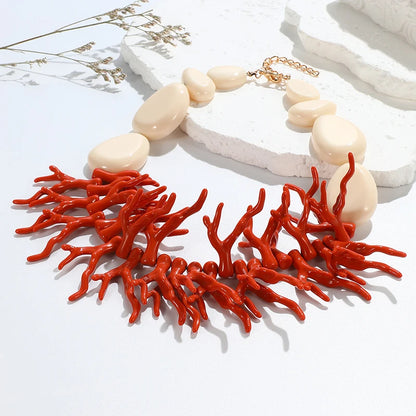 Trendy Choker Beaded Chain Bohemian Necklaces&Earrings Set for Women Big Beads Coralline Pendant Necklace Bib Set Jewelry Gifts