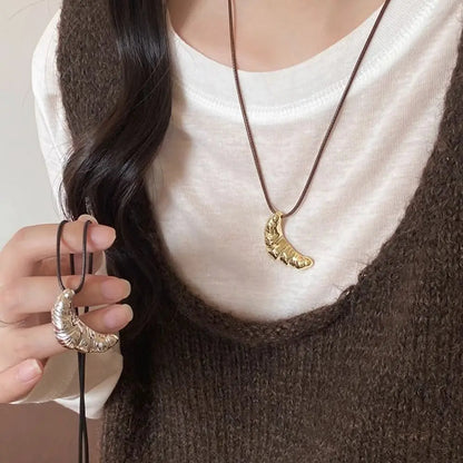 Croissant Pendant Necklace Bread Minority Design Rope Chain Necklace Charms Handmade Long Sweater Chain Decoration