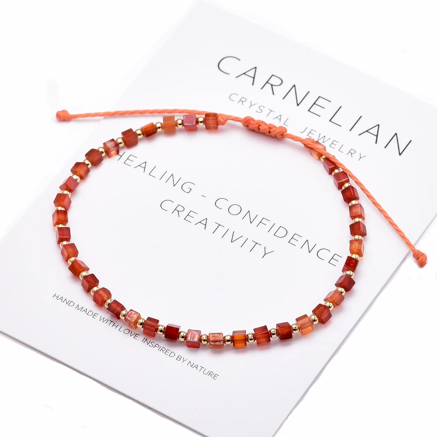 Red Carnelian Bracelet for Women Dainty 2mm Small Square Agate 14k Gold Plated Copper Bead Braided Bracelets