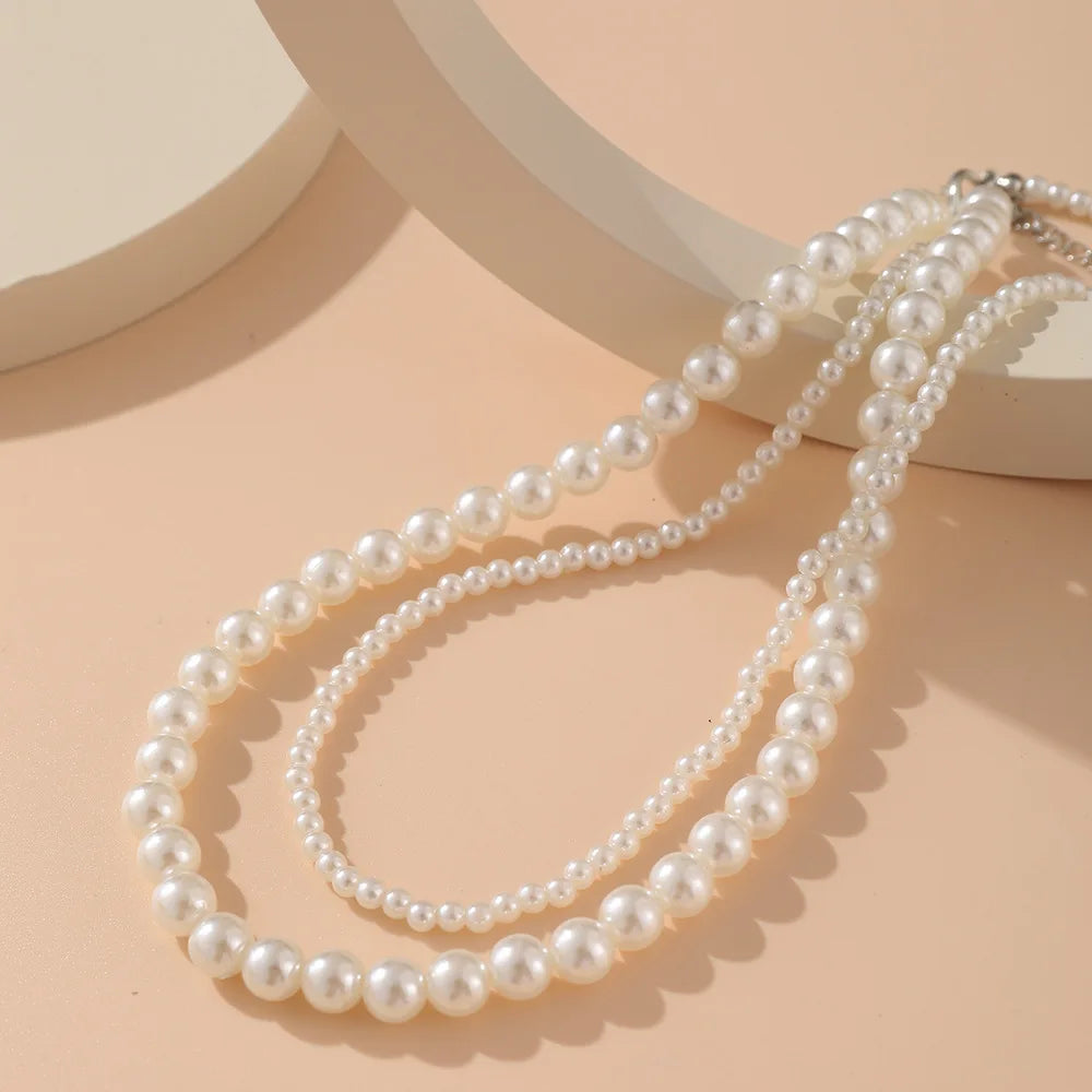 New Elegant Pearl Beaded Choker Necklace Ladies Exquisite Double Layer Clavicle Chain Necklace Jewelry For Ladies Gift