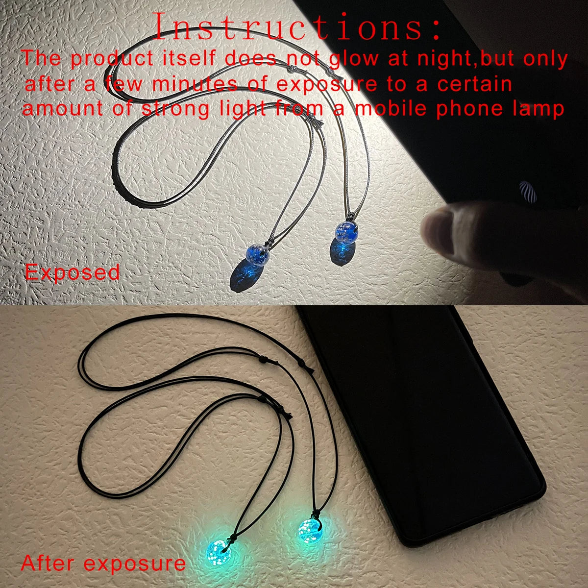 2/PCS Luminous Beads Couple Necklaces Simple Fashion Handwoven Gift Jewelry