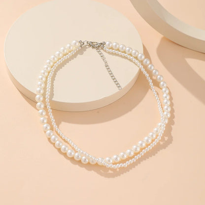 New Elegant Pearl Beaded Choker Necklace Ladies Exquisite Double Layer Clavicle Chain Necklace Jewelry For Ladies Gift