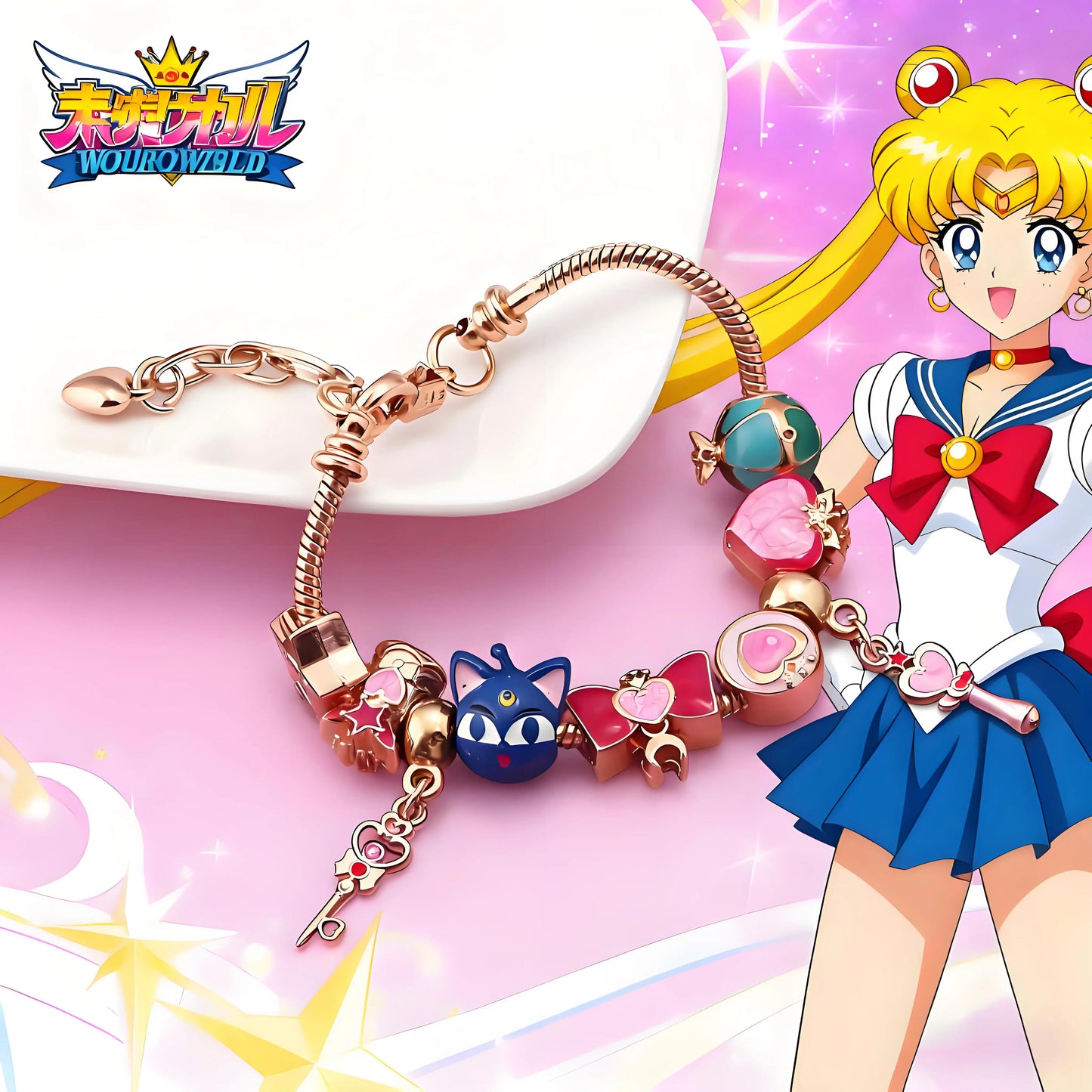 Cute Bracelet for Women - Gold Enamel Heart and Star Bow Bracelet Cute Everyday Wear Jewelry Cosplay Party Favor