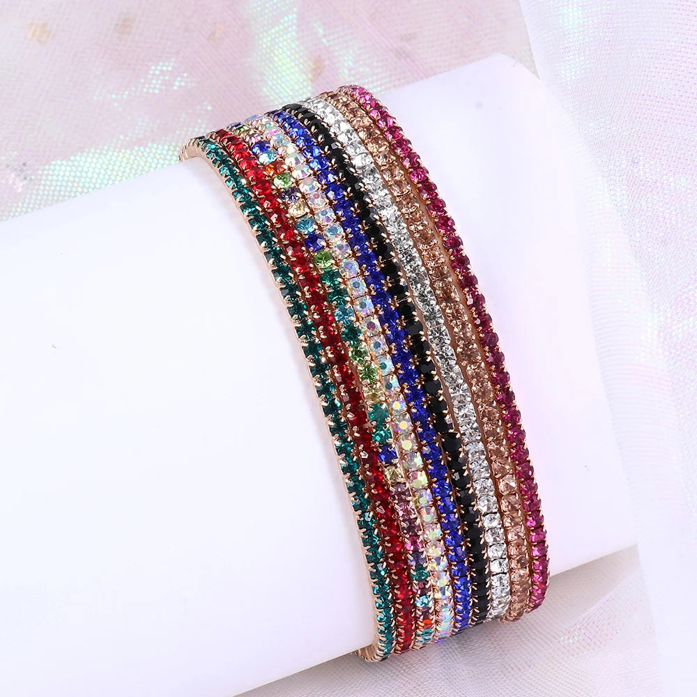 Luxury Rhinestone Elastic Bracelet Women Shiny Colorful Crystal Bangles Adjustable Layered Stackable Bracelet Wristband Jewelry