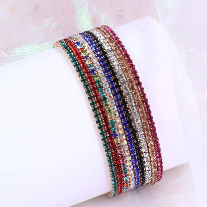 Luxury Rhinestone Elastic Bracelet Women Shiny Colorful Crystal Bangles Adjustable Layered Stackable Bracelet Wristband Jewelry