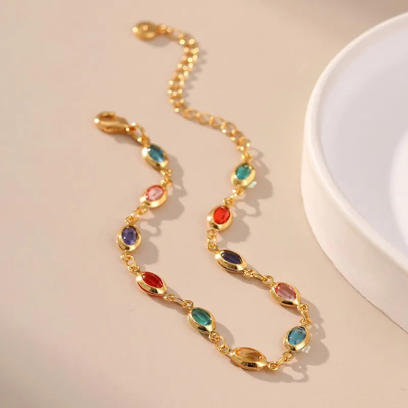 Elegant 18K Gold Plated Colorful Rhinestone Beads Bracelet for Women 2025 New Trend Bracelets Party Jewelry Gifts