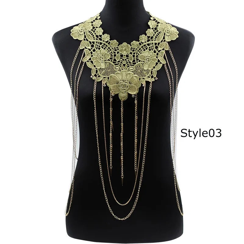 Lace Flower Choker Necklace Large Fashion Women's Long Necklaces 2024 Massive Statement Elegant Jewelry