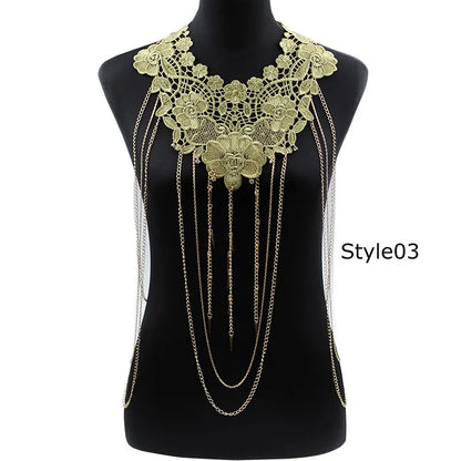 Lace Flower Choker Necklace Large Fashion Women's Long Necklaces 2024 Massive Statement Elegant Jewelry