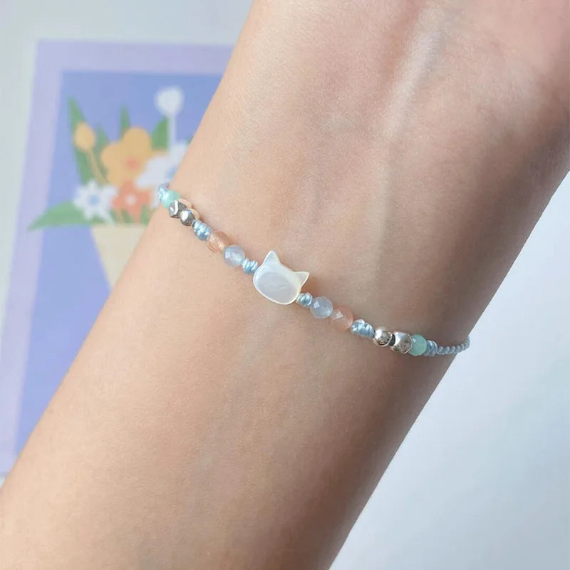 Ins Fashion Handmade Couple Cute Cat Bracelet Unique Stylish Hand Rope for Women Men Beaded Woven Bracelet Wrist Jewelry Gifts