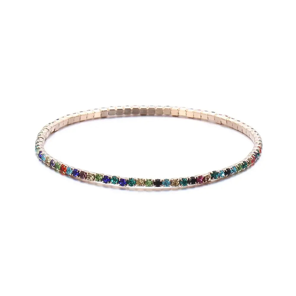 Luxury Rhinestone Elastic Bracelet Women Shiny Colorful Crystal Bangles Adjustable Layered Stackable Bracelet Wristband Jewelry