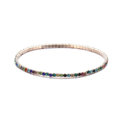 Luxury Rhinestone Elastic Bracelet Women Shiny Colorful Crystal Bangles Adjustable Layered Stackable Bracelet Wristband Jewelry
