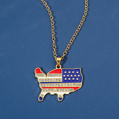 USA Flag Necklace US Love Heart Pentagram America Flag Necklace Full Iced Out Rhinestone Men Hip Hop Rock Pendant Neck Chains