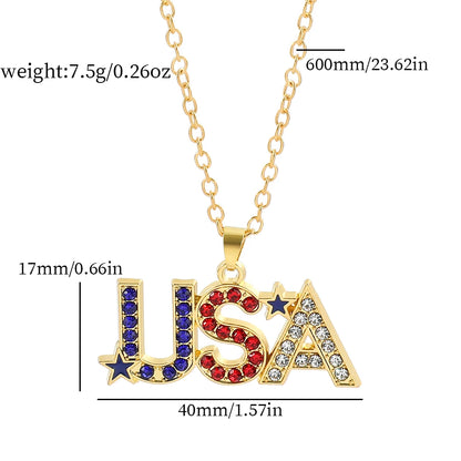 USA Flag Necklace US Love Heart Pentagram America Flag Necklace Full Iced Out Rhinestone Men Hip Hop Rock Pendant Neck Chains