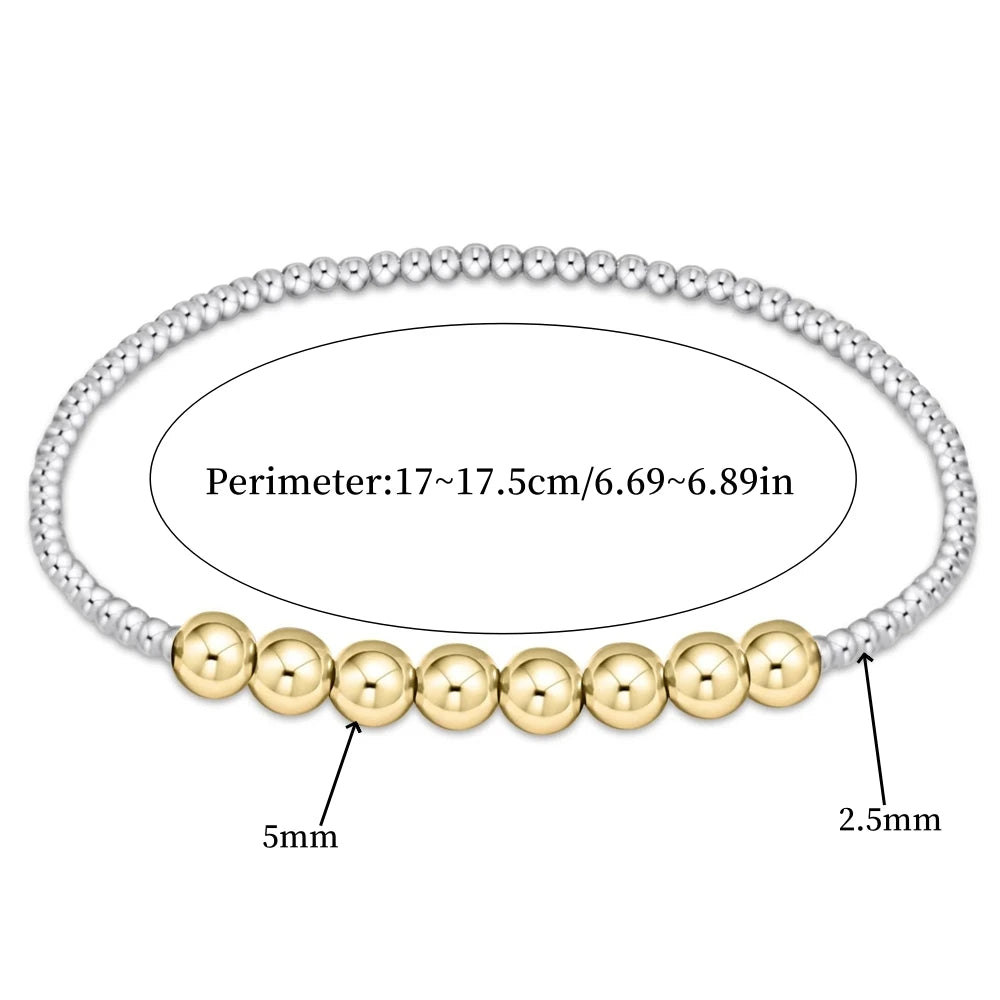Stackable Beaded Bracelet for Women Adjustable Mixed Metal Jewelry Silver & Gold Plated Two-Tone Layered Bracelets Minimalist