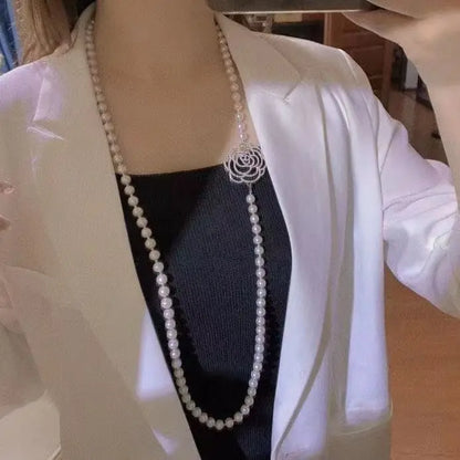 luxury brand large camellia pearl necklace long versatile sweater chain elegant womens necklaces Jewelry on the neck