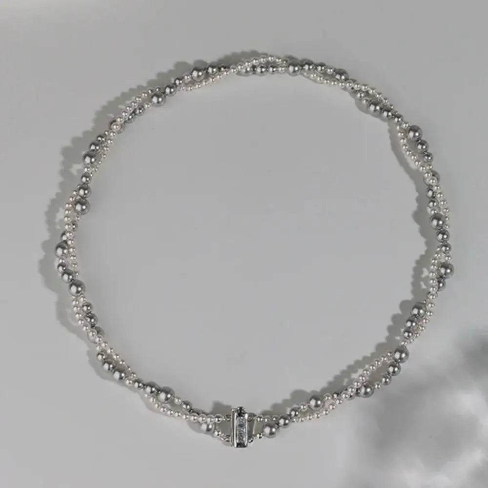 New Alloy/Titanium Steel Pearl Wrapped Double-layer Necklace Bilayer Pearl Double Layered Necklace Woman Pearl Necklace