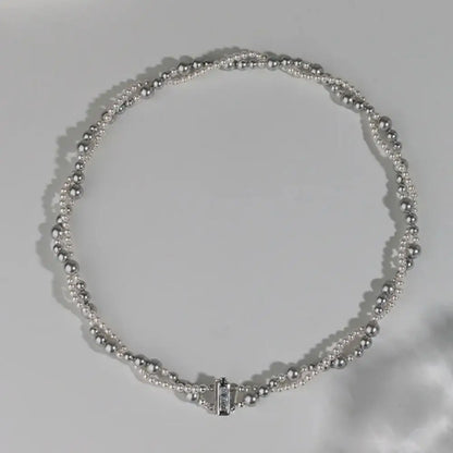 New Alloy/Titanium Steel Pearl Wrapped Double-layer Necklace Bilayer Pearl Double Layered Necklace Woman Pearl Necklace