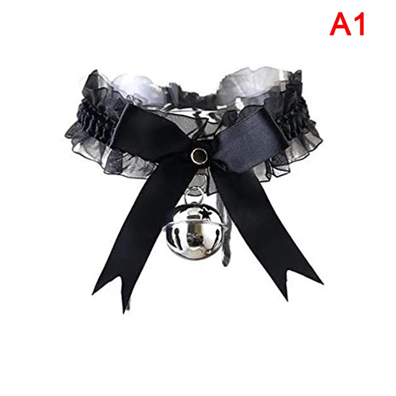 New Adjustable Lace Choker With Bell Sweet Cute Gothic Choker Necklaces Collar For Women Girls Detachable Cosplay Party Jewelry