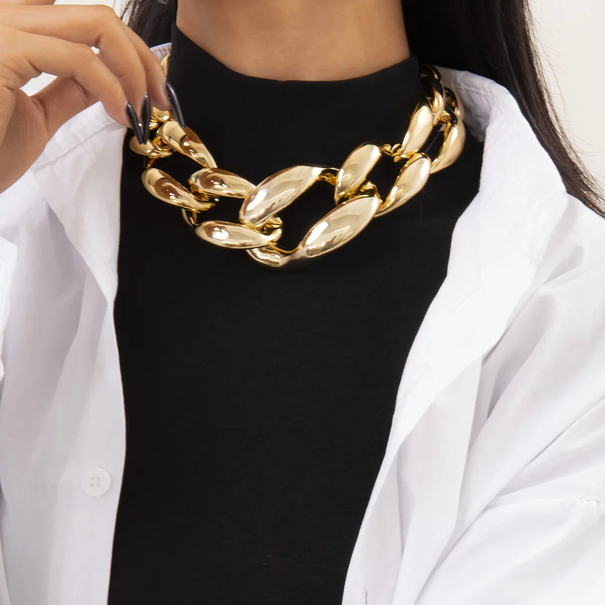 Exaggerated Big Choker Necklace Collar for Women Hiphop Chunky Chain Necklaces on the Neck Pearl Beads Jewelry