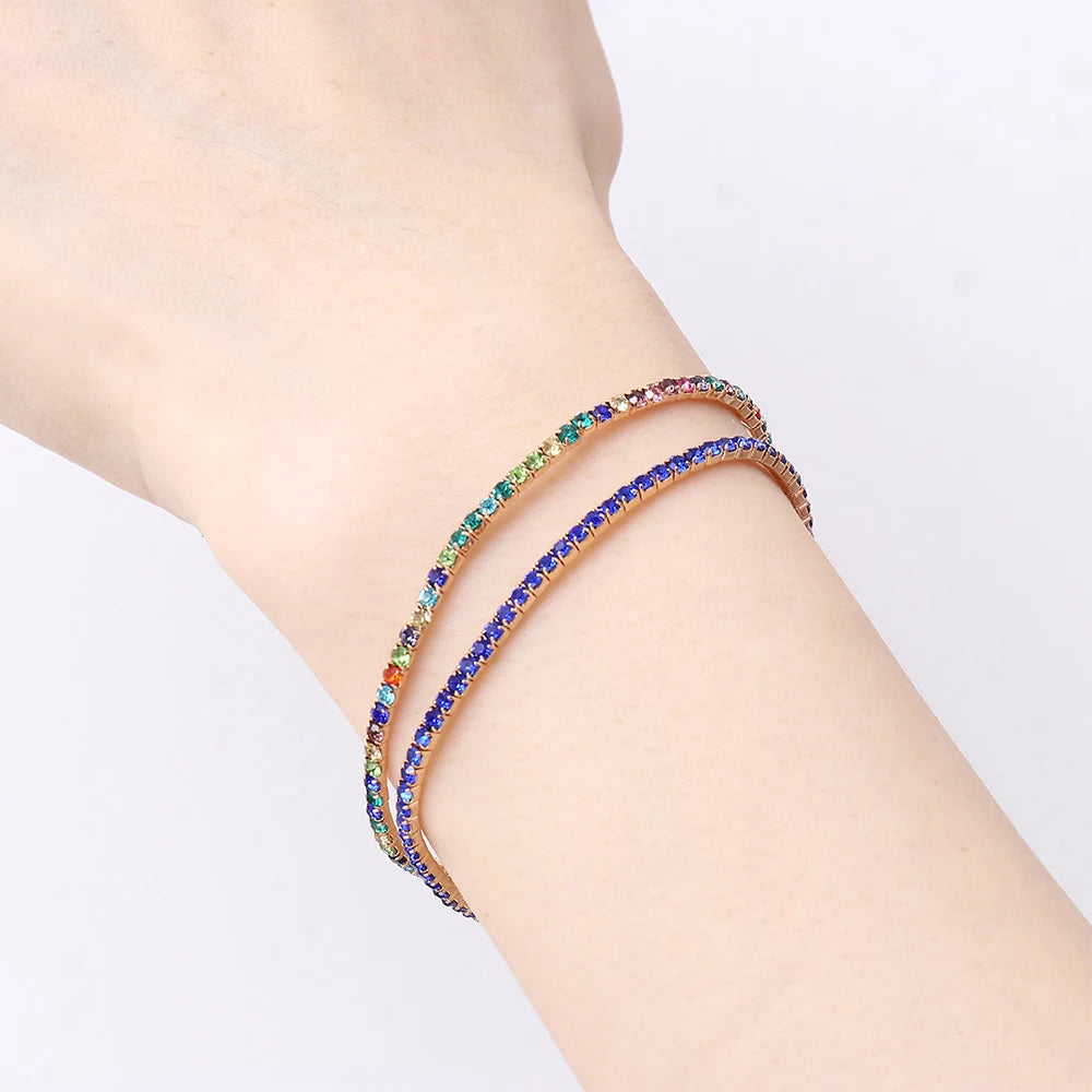 Luxury Rhinestone Elastic Bracelet Women Shiny Colorful Crystal Bangles Adjustable Layered Stackable Bracelet Wristband Jewelry