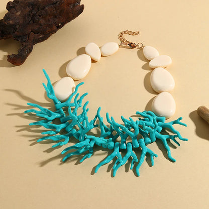 Trendy Choker Beaded Chain Bohemian Necklaces&Earrings Set for Women Big Beads Coralline Pendant Necklace Bib Set Jewelry Gifts