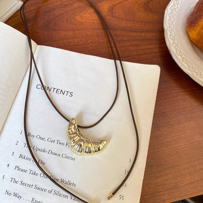 Croissant Pendant Necklace Bread Minority Design Rope Chain Necklace Charms Handmade Long Sweater Chain Decoration