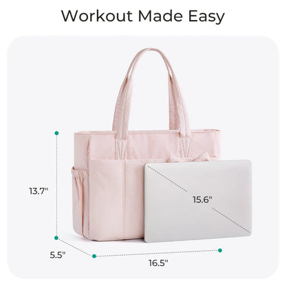 BAGSMART Padded Tote Bag With Bow Casual Quilted Padded Women Shoulder Bags Fit 15.6in Laptop Large Capacity Yoga Gym Bags