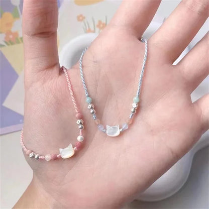 Ins Fashion Handmade Couple Cute Cat Bracelet Unique Stylish Hand Rope for Women Men Beaded Woven Bracelet Wrist Jewelry Gifts