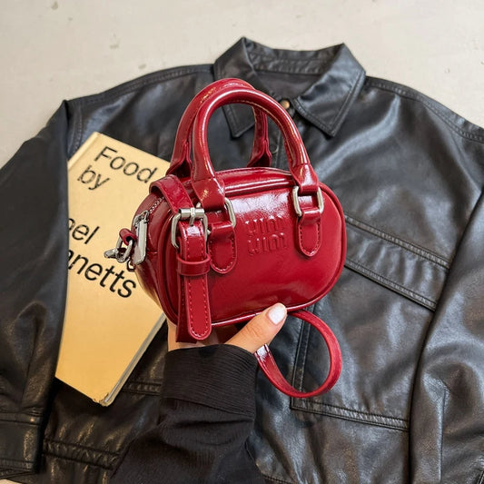 Red Bags 2025 New Women's Small Square Bag Mini Bowling Bags Shoulder Crossbody Box Packs Small Lipstick Cosmetics Purses Bolsas