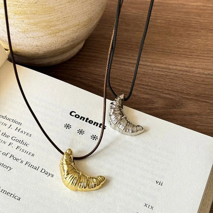 Croissant Pendant Necklace Bread Minority Design Rope Chain Necklace Charms Handmade Long Sweater Chain Decoration