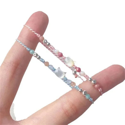 Ins Fashion Handmade Couple Cute Cat Bracelet Unique Stylish Hand Rope for Women Men Beaded Woven Bracelet Wrist Jewelry Gifts