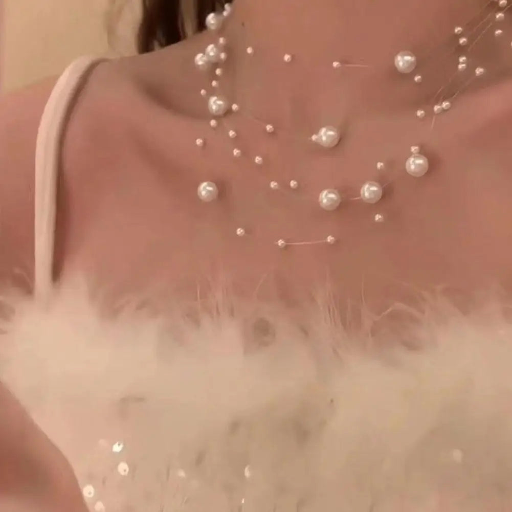 Elegant White Pearl Necklace Women's Clavicle Chain New 2025 Style Autumn/Winter High-End Sweater Chain Multi-Layer Pearl